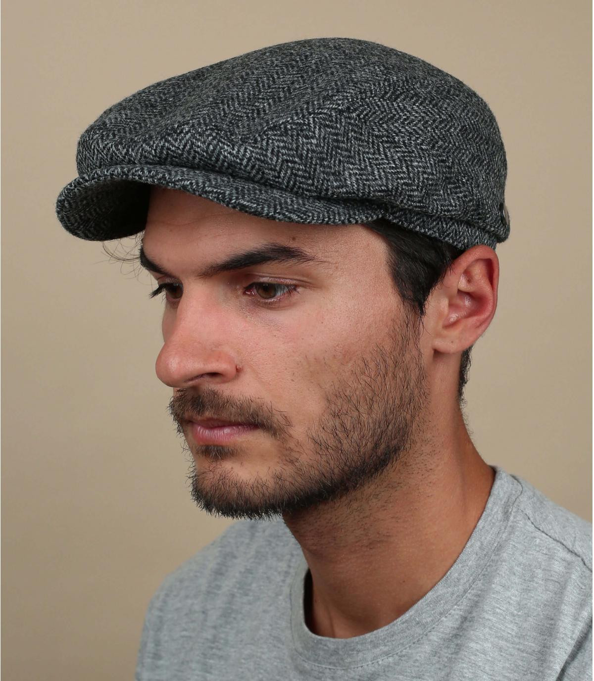 grey flat cap wool Driver Cap Herringbone grey